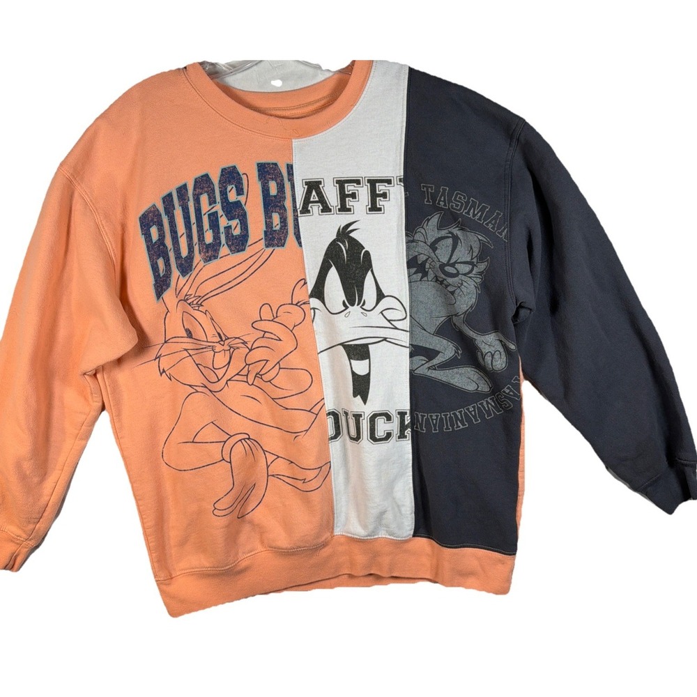 Looney Tunes XL Colorblock Sweatshirt Bugs‎ Bunny Daffy Taz Peach Grey